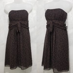 Nicole Miller Leopard Dress Strapless Sequin Brown sz 8